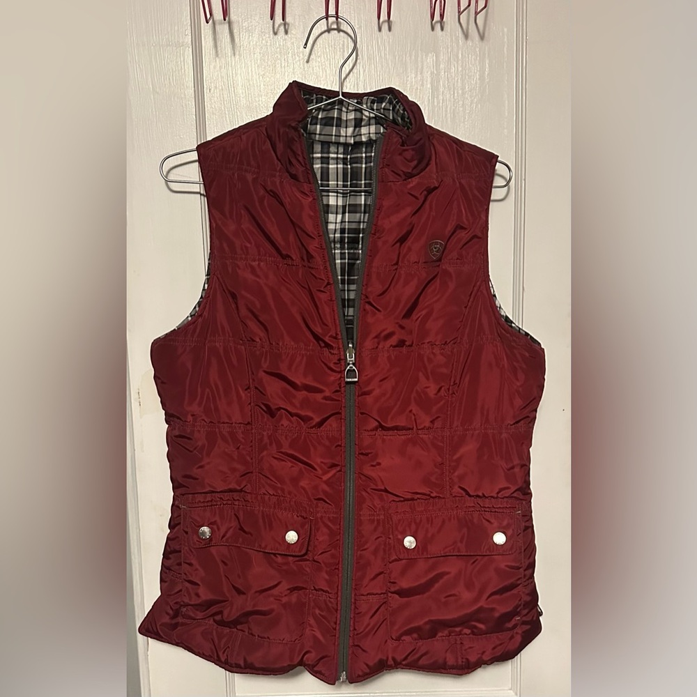 Maroon/Black and White Plaid Reversible Ariat Women’s Vest